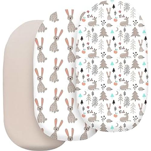 MagicFit Bassinet Sheets: Adaptable 3-Pack for Baby Girls & Boys - Ultra-Soft, Versatile Fit for Halo, Hourglass, Rectangle & Oval Mattresses - Charming Woodland Design