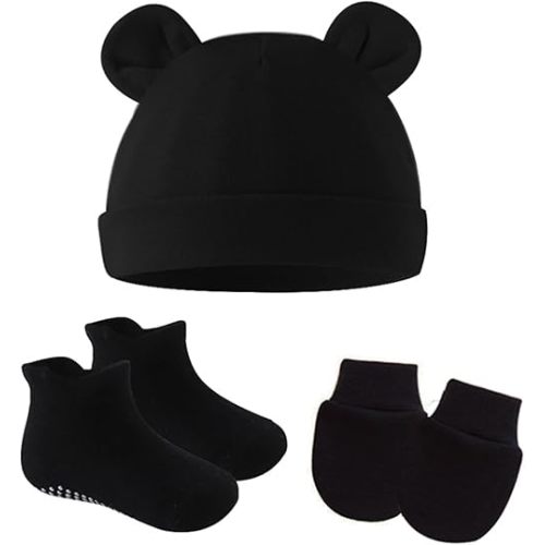 UTTPLL Newborn Hats Mittens Set Toddler Girls Boys Cotton Nursery Hospital Beanie No Scratch Gloves Unisex Baby Infant Caps