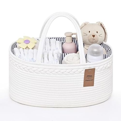13.5L Baby Diaper Caddy Organizer, 15.3"x9.8"x7" Cotton Rope Diaper Basket, Changing Table Storage Caddy With Removable Divider, Baby Basket for Nursery, Car, Diapers, Baby Shower Gifts for Newborn