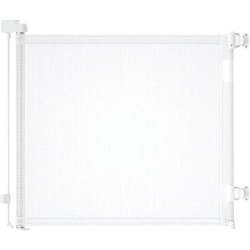 Retractable Baby Gates for Stairs, 55 Wide Mesh Dog Gate for Doorways, 33.6" Tall Easy to Use Pet Fence for The House, Toddler Safety Essentials Indoor&Outdoor, White