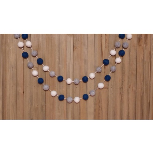 Navy Blue White and Gray Felt Ball Garland, Boy Nursery Decor, Baby Shower Decorations, Little Boys Room