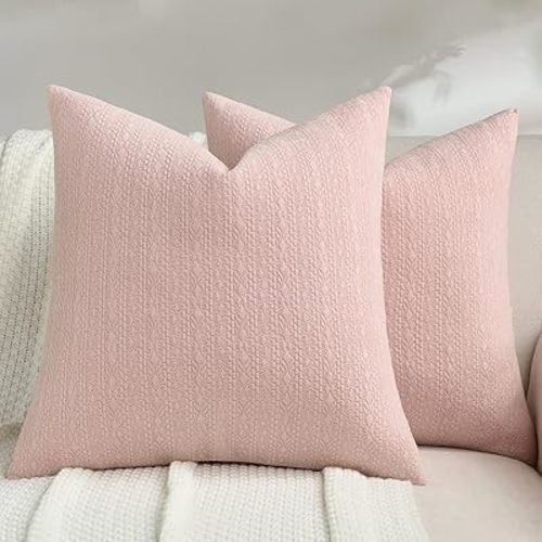 FUTEI Pack of 2 Chenille Throw Pillow Covers 18x18 Inch, Pink