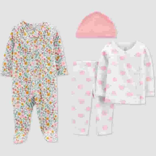 Carter's Just One You Baby Girls' 4pc Animal Print Pajama Set Pink/Off-White 6M