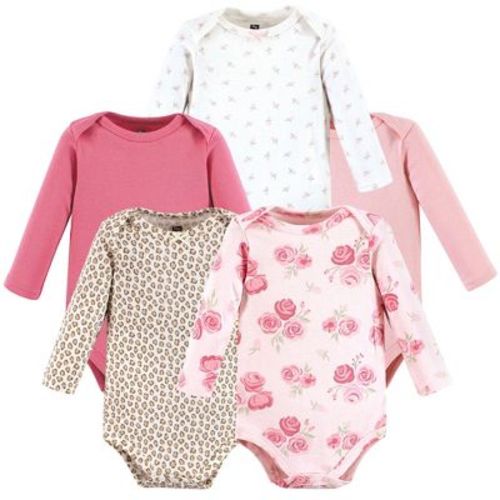 Hudson Baby Infant Girl Cotton Long-Sleeve Bodysuits, Blush Rose Leopard 5-Pack, 0-3 Months