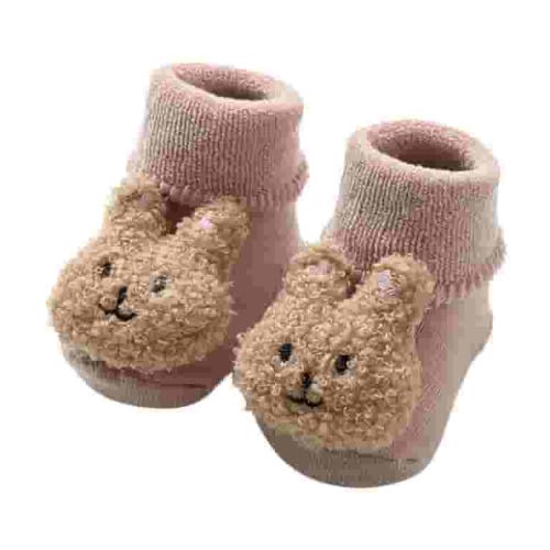 B91xZ Newborn Baby Cotton Booties Non-slip Floor Socks Toddler Boys Socks Breathable Kids Non-slip Cartoon Thicken Indoor Toddler Shoes,Pink M