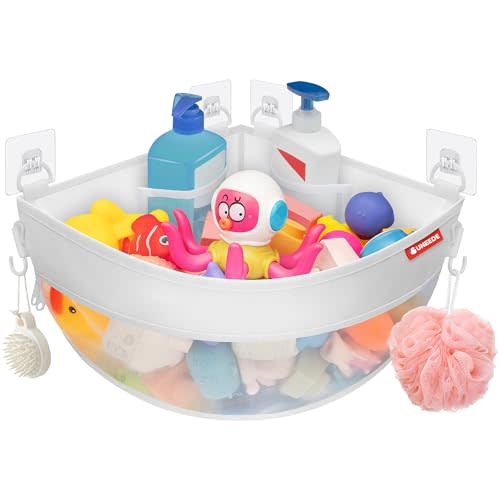 UNEEDE 4.32 Gallons Corner Mounted Bath Toy Storage Holder,Bathtub Toy Storage Organizer,Mesh Shower Caddy for Bathtub Toy Organizer and Storage,Quick Dry Bath Toy Organizer,Bath Toy Holder