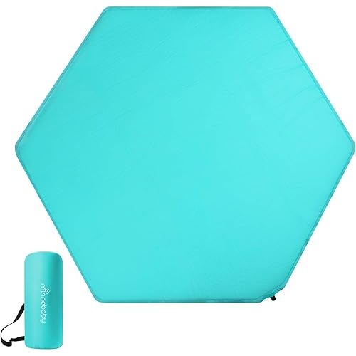 Minnebaby Hexagon Playpen Mat Compatible with Graco Traveler Playard & Regalo Play Yard, Self Inflating Playard Pad, Comfortable and Portable Playmat with Carrying Bag - Aqua