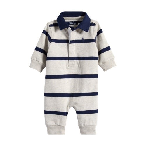 Rugby Stripe Cotton Interlock Polo Romper, 3M