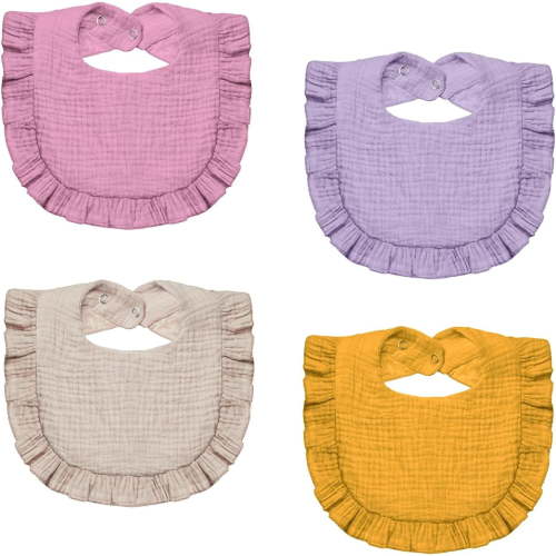Minzimin Muslin Baby Drool Bibs - 4-Pack Cotton Unisex Bandana for Boys Girls, Teething and Drooling