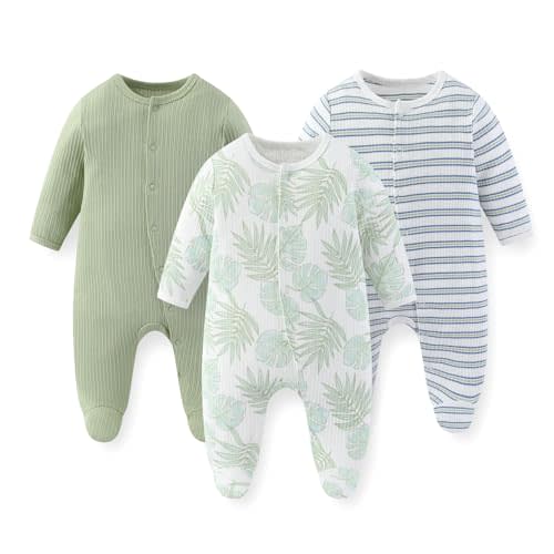 JELYLOVE Unisex Baby Boy Girl Footies Rompers Cotton Long Sleeve 3 Pack Infant Jumpsuits 0-12Months Babies' Outfits