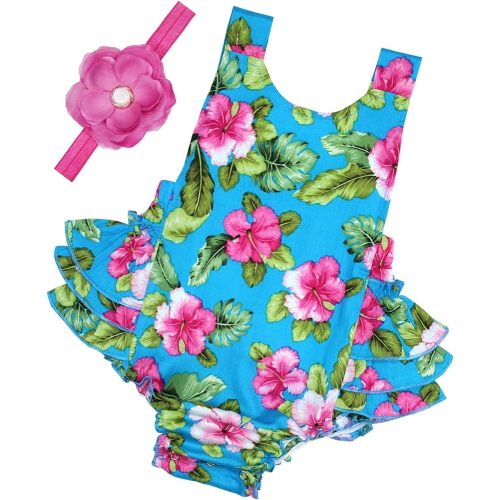 Baby Girl's Floral Print Ruffles Romper Summer Clothes