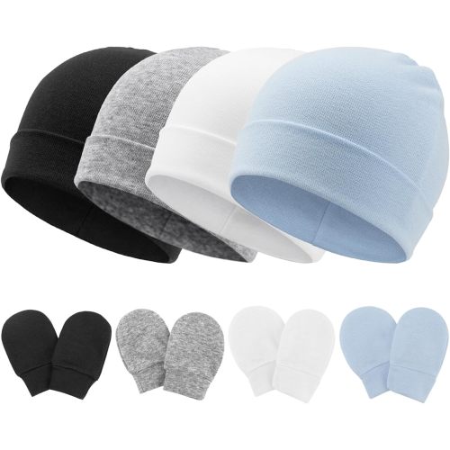 Newborn Baby Hats and Mittens Set Infant Beanie Cap Toddler Gloves Newborn Hospital Hats for Baby Boy Girl Kid 0-6 Months