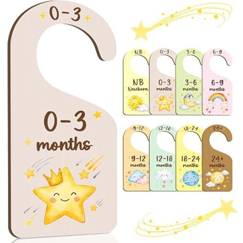 Baby Closet Dividers, 8 PCS Wooden Double-Sided Baby Clothes Organizer Hanger for Newborn to 24 Months for Nursery Decor