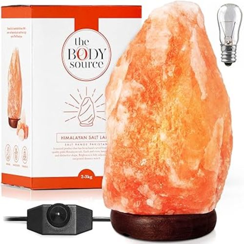 Himalayan Salt Lamp 8-10 inches (7-11Ib), Includes Lamp Dimmer Switch and Night Light - All Natural Salt Lamp with Handcrafted Wooden Base and Salt Lamp Light Bulb Replacement