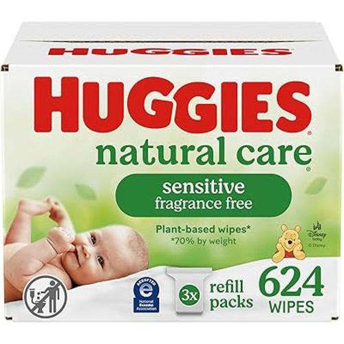 Huggies Natural Care Sensitive Baby Wipes, Hypoallergenic, 99% Purified Water, 3 Refill Packs (624 Wipes Total)