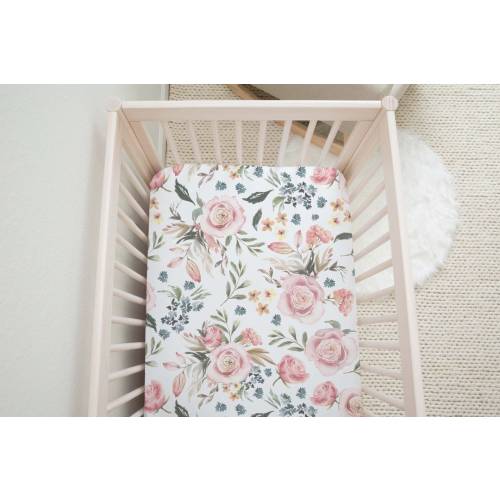 Roses Crib Sheet, Floral Nursery Bedding, Watercolor Floral Crib Bedding, Pink Flowers Mini Crib Sheet, Crib Sheets For Girls - Candy Rose