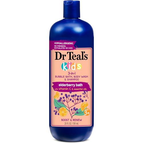 Dr Teal's Kids 3-in-1 Elderberry Bath: Bubble Bath, Body Wash & Shampoo, 20 fl oz.