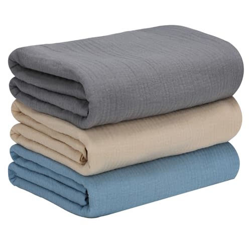 Baby Muslin Swaddle Blankets for Boys and Girls, 3-Pack Soft and Breathable Cotton Swaddles, Large 37 x 49 inches Receiving Blankets, Essentials for Newborns, Unisex 005