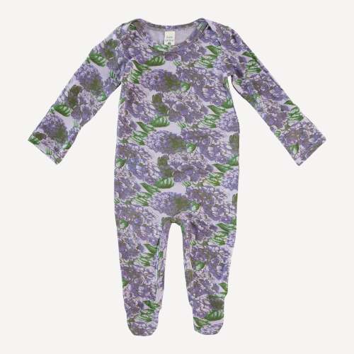 long sleeve lap neck footie | purple hydrangeas | lenzing modal