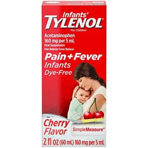 Infants' Tylenol Liquid Medicine with Acetaminophen, Pain Plus Fever Relief, Dye-Free Cherry, 2 fl oz