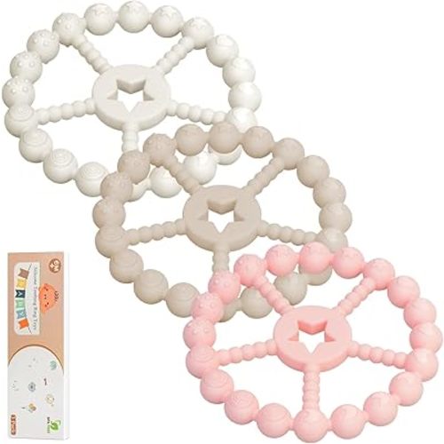 Baby Teething Toys 6-12 Months - Loviomad 3 Pack Ring Teether Baby Toys, Newborn Infant Essentials, Food Grade Silicone Teething Toys for Babies 6-12 Months, Shower Gifts Teething Relief (Girl/Boy)
