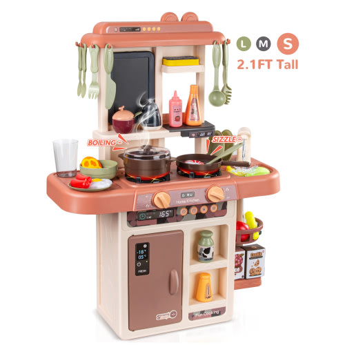 Wisairt Play Kitchen Set for Kids, 2.1FT Tall Toy Play Kitchen w/ Realistic Lights Sounds Simulation Spray for Toddlers Girls Boys Gift 42Pcs - Small (Orange Red 18x8.6x24.8in) - Shop Black Friday Deals for 2024!