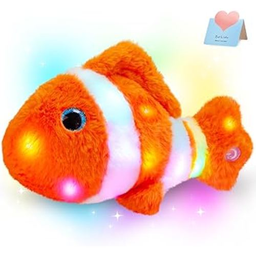 Glow Guards 12" Glowing Goldfish Plush Light Up Stuffed Animals Soft Plush Pillow Birthday Gifts for Toddler Kids Girls Boys Friends