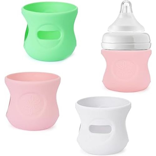 3 Pack Silicone Sleeve for Avent Glass Baby Bottles, Anti Breakage Baby Bottle Holder, Natural Glass Bottles Protective Cover, Compatible with Avent Baby Bottle (4 Ounce)