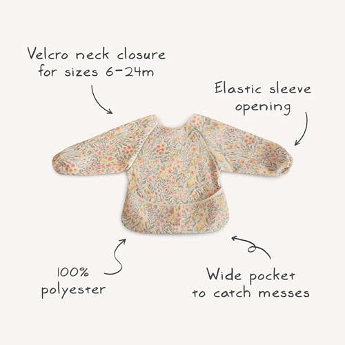 mushie Long Sleeve Baby Bib | Water Resistant Adjustable Fit for Ages 6-24 Months