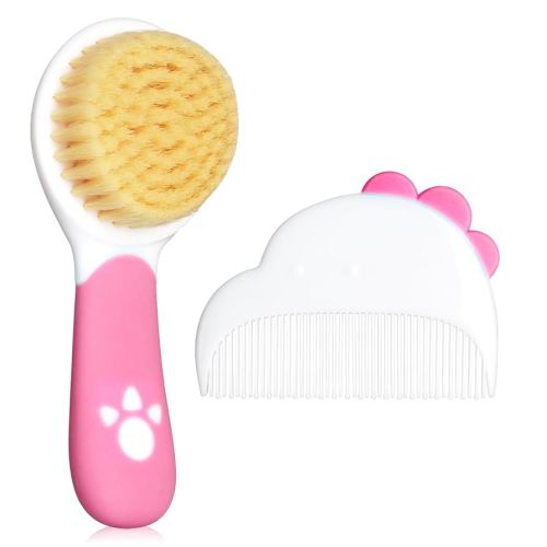 Baby Hair Brush and Comb Set, Soft Bristles Cradle Cap Brush for Newborns, Toddlers, Baby Registry Gift (Rose Red)