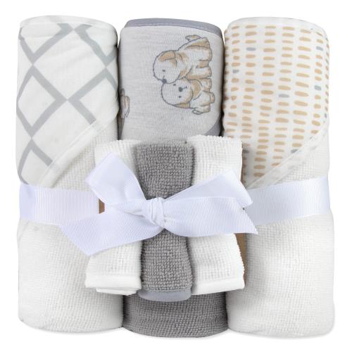 Baby Essentials 6 Piece Printed Hooded Cotton Bath Towel and Washcloth Set for Infant, Newborns and Toddlers 3 – 24 Months for Bath Time, Showers, Lounge, Beach and Pool in Puppies & Prints