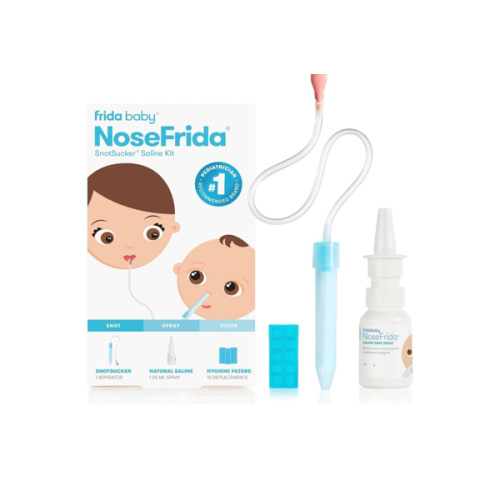Frida Baby Saline Kit, Includes NoseFrida Nasal Aspirator for Baby, Baby Nose Sucker, Saline Nasal Spray for Babies with 10 Extra Hygiene Filters, Nasal Spray Decongestant, 0.68 fl oz