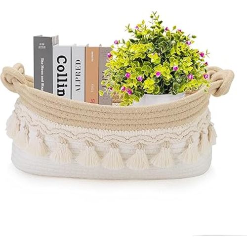 Woven Baskets for Organizing, 12.5"x6.5"x5" Small Baskets for Gifts Empty Toilet Paper Storage Baskets with Handles Decorative Basket for Shelves Bedroom Nursery Halloween