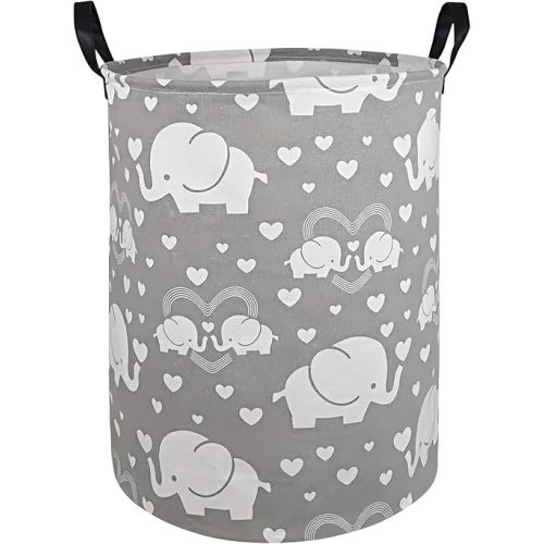 Round Elephant Pattern Laundry Hamper Storage Basket Organizer Hamper Storage Bins for Clothes Toys Box Nursery Hamper Gift Basket with Handles