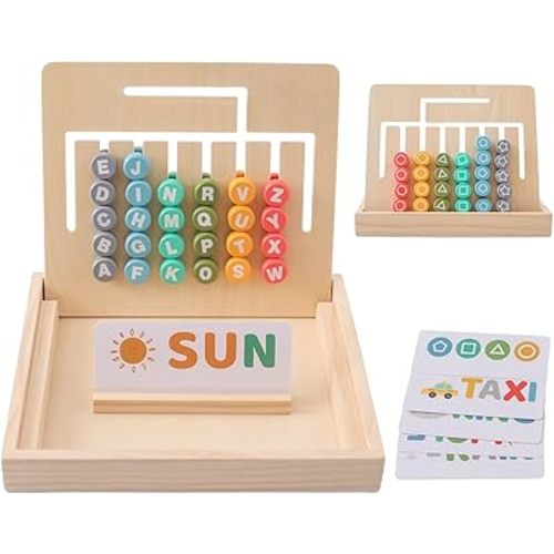 Montessori Learning Toys Matching Letter Games for Preschool Educational Wooden Toys Slide Puzzle Color & Shape Matching Brain Teasers Logic Game for Kids Boys Girls Travel Toys Birthday Gifts