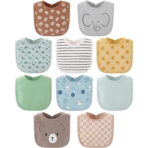 The Peanutshell Baby Boy or Girl Terry Bibs Set of 10-100% Cotton, Soft, Absorbent Baby Bibs for Boys and Girls, Unisex Toddler Baby Boy or Girl Bibs Set, Newborn & Infant Bib - Soft Neutral