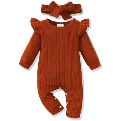 Renotemy Newborn Baby Girl Clothes Fall Winter Outfits Infant Rompers Solid Jumpsuits Bodysuit Cute Infant Baby Clothes Girl