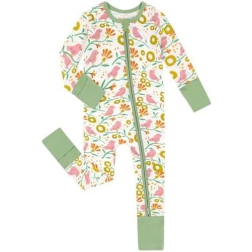 Teach Leanbh Unisex Baby Bamboo Viscose Pajamas with Mittens and Feet Cuffs 2 Way Zipper Long Sleeve Romper Sleep and Play