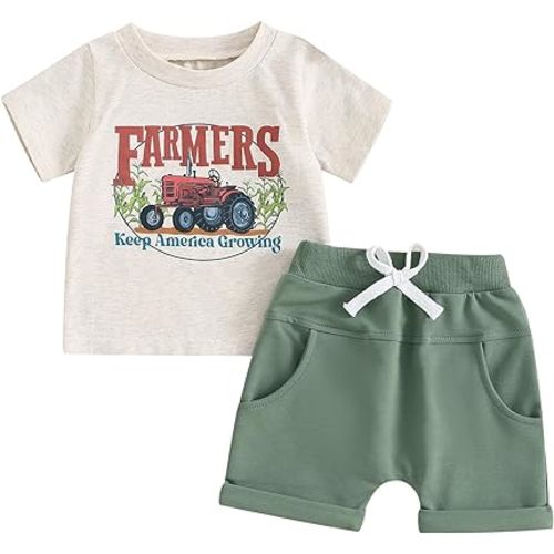 Baby Boy Summer Clothes Toddler Clothing Short Sleeve Retro Country T-Shirt Tee Tops & Casual Shorts Sets
