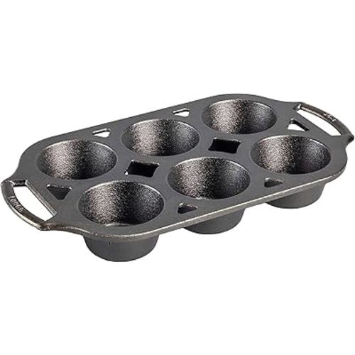 Lodge Seasoned Cast Iron Muffin Pan, 6 Impressions , 12.69", Black
