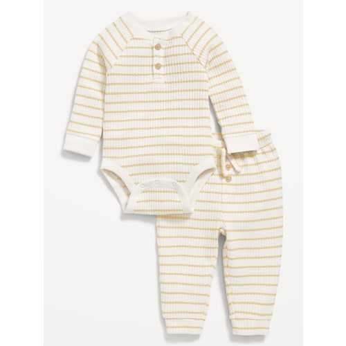 Long-Sleeve Thermal-Knit Henley Bodysuit and Pants Set for Baby