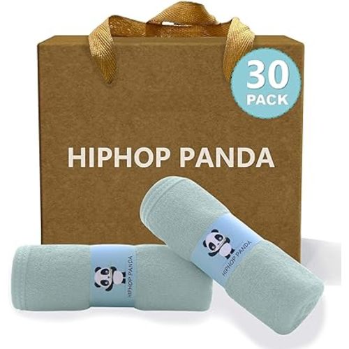 HIPHOP PANDA Baby Washcloths, Rayon Made from Bamboo - 2 Layer Ultra Soft Absorbent Newborn Bath Face Towel - Reusable Baby Wipes for Delicate Skin - Green, 30 Pack
