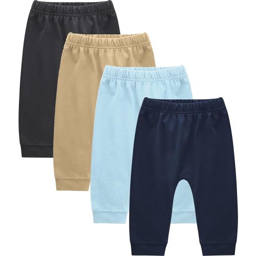Baby Boys Cotton Pants, 4-Pack Sweatpants, 0-18 Months