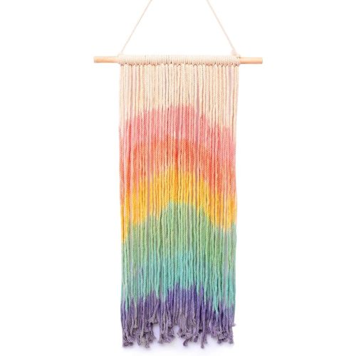 Simpkeely Macrame Wall Hanging, Rainbow Colorful Handmade Woven Cotton Wall Art Boho Bohemian Home Décor for Bedroom, Dorm Room, Living Room, Apartment, 16” W x 30” L