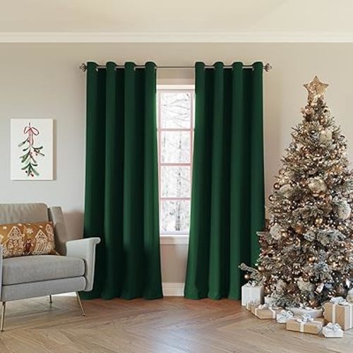 Sun Zero Nordic 2-Pack Theater Grade Noise Reducing Extreme 100% Blackout Grommet Curtain Panel Pair, 52" x 84", Evergreen