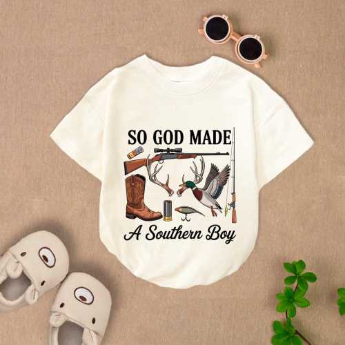 Hunting Baby Romper, So God Made A Southern Boy Baby Bodysuit, Ducks Deer Fishing Romper, Mallard Duck Lover Gift