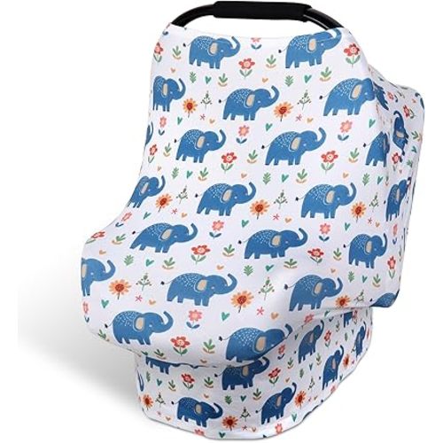 Rquite All-in-1 Car Seat Cover Baby, Carseat Covers for Girl Boy, Stretchy Soft Infant Car Seat Cover, Multi-use Baby Carrier Cover, Car Seat Canopy, Stroller Sun Shade, Nursing Breastfeeding Cover