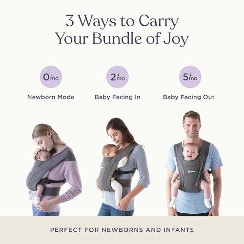 Ergobaby Embrace Baby Carrier Newborn to Toddler - Breathable Baby Carriers for Summer - Cozy Essentials (7-25 Pounds), Ponte Knit, Heather Grey
