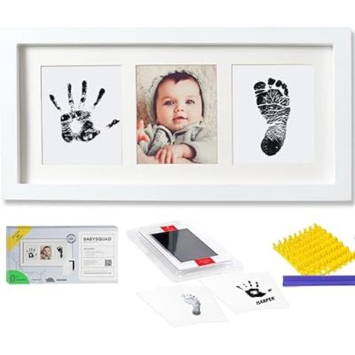 Baby Prints Newborn Handprint and Footprint Picture Frame Keepsake Kit, 13.5 x 7 INCHES (Large Size), Mess-Free Ink Pad Included | Gift for New Parents for Babyshower | Photo Keepsake