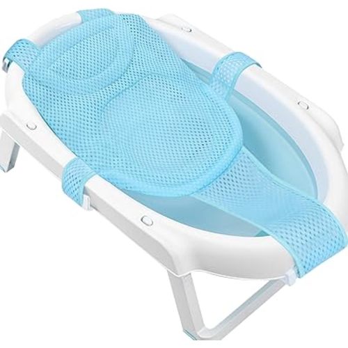 Colorlife Baby Bath Seat Support Net Infant Bathing Seat Support Mat, Adjustable Comfortable Non-Slip Five-Pointed Baby Shower Net Bathtub Sit Up Mesh for Newborn 0-6 Months-Light Blue(No Bathtub)
